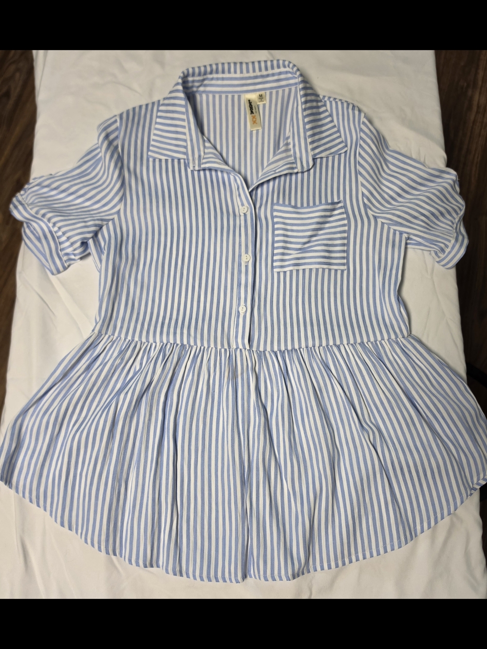 Striped Button-Front Peplum Blouse - Blue & White